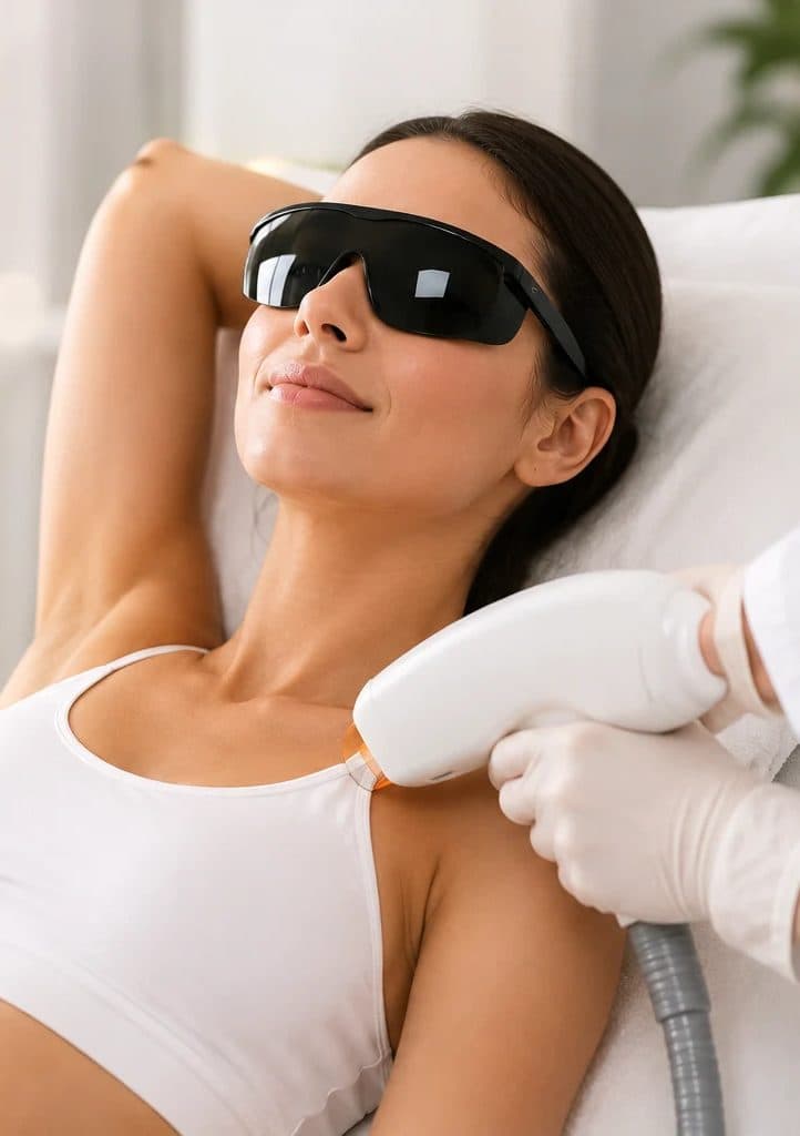 Laser hair removal treatment in progress