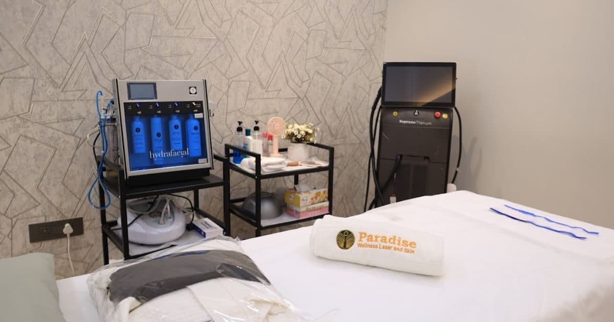 Laser and HydraFacial treatment suite at Paradise Wellness